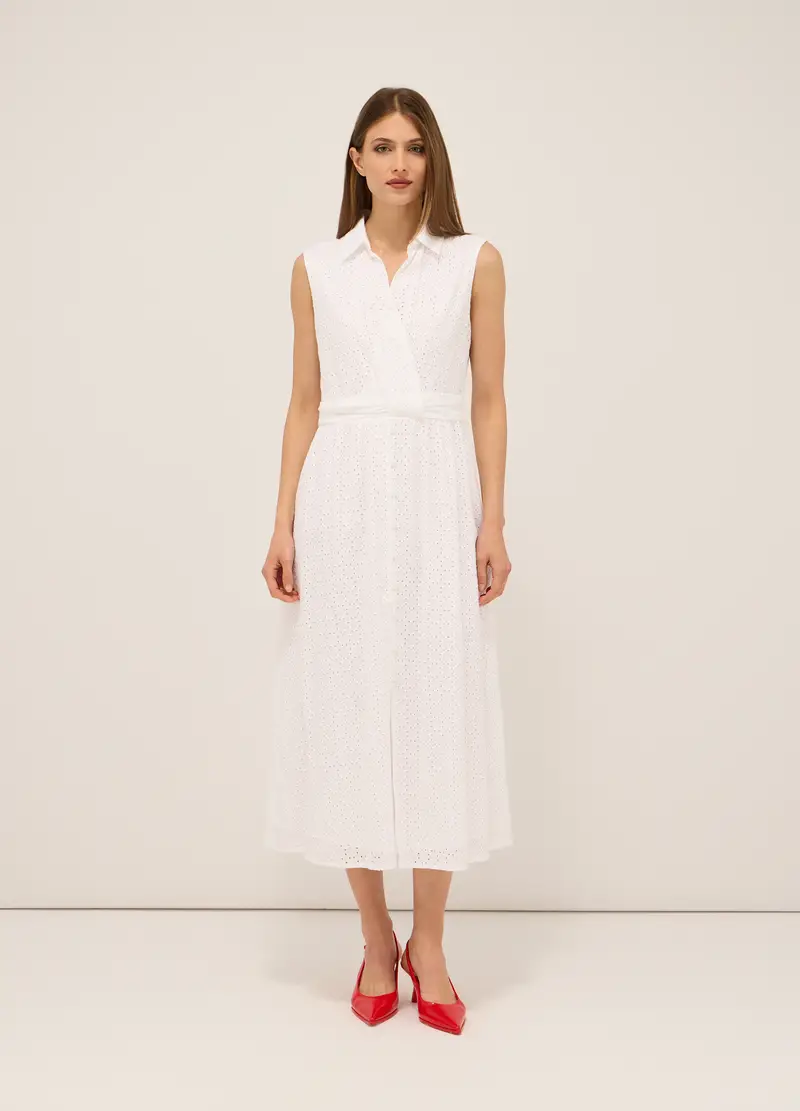 Abito Lungo In Puro Cotone Donna, Bianco gesso