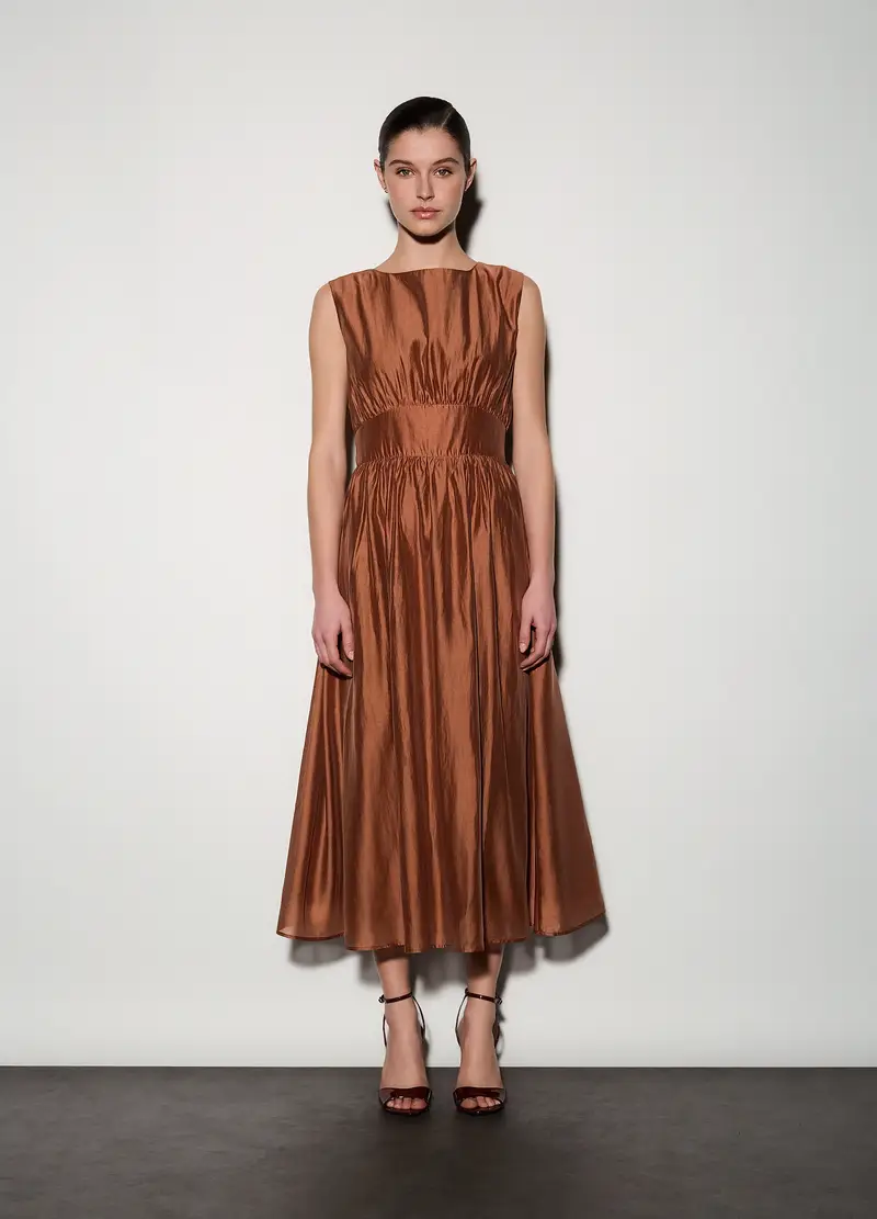 Abito Lungo In Raso Donna, Unisex, Marrone cognac miniatura 2