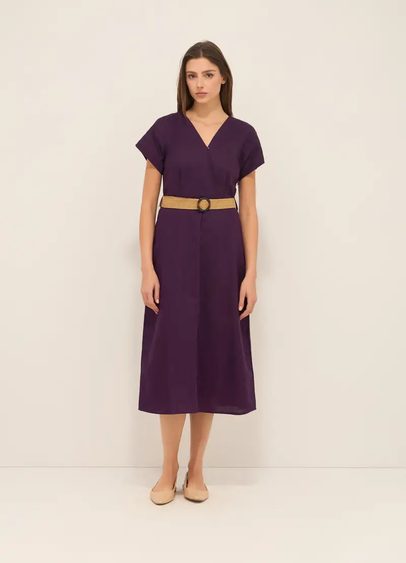 Upim, Abito Lungo Misto Lino Donna, Viola scuro, Taglia: S