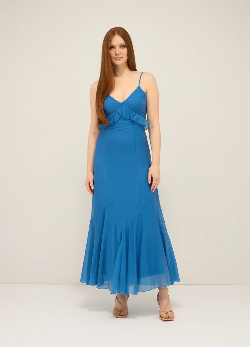 Abito Lungo Misto Lyocell Donna, Blu Bluette