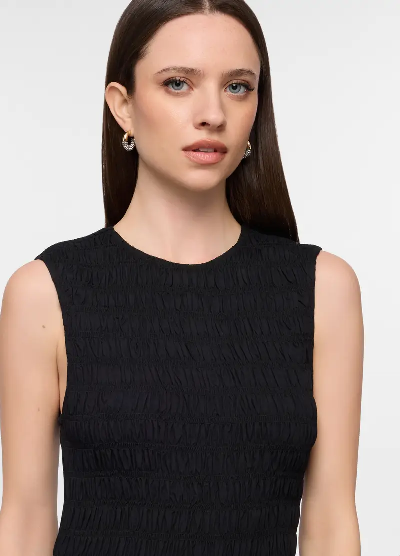 Abito Lungo Smanicato In Pura Viscosa Donna, Nero miniatura 3