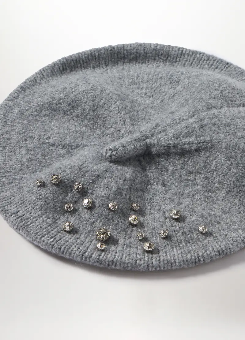 Basco Tricot Con Strass Applicate Donna, Grigio chiaro melange miniatura 2