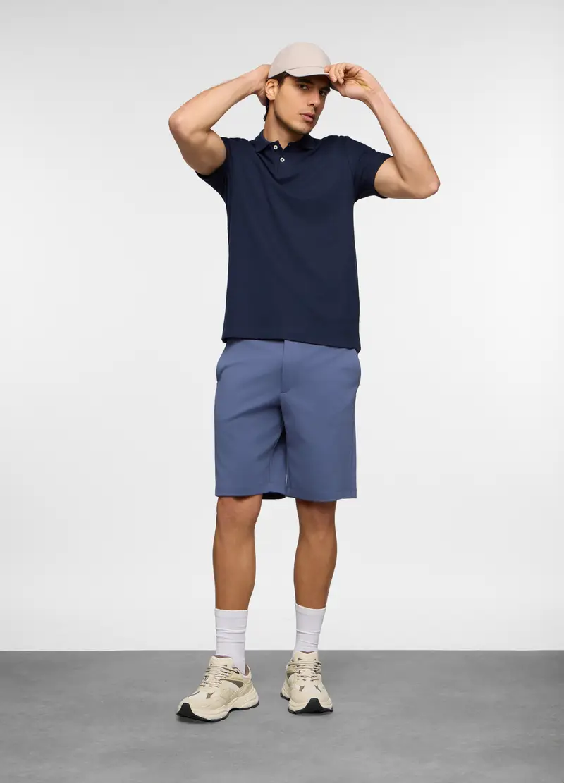 Bermuda In Interlock Di Cotone Stretch Uomo, Unisex, Azzurro scuro