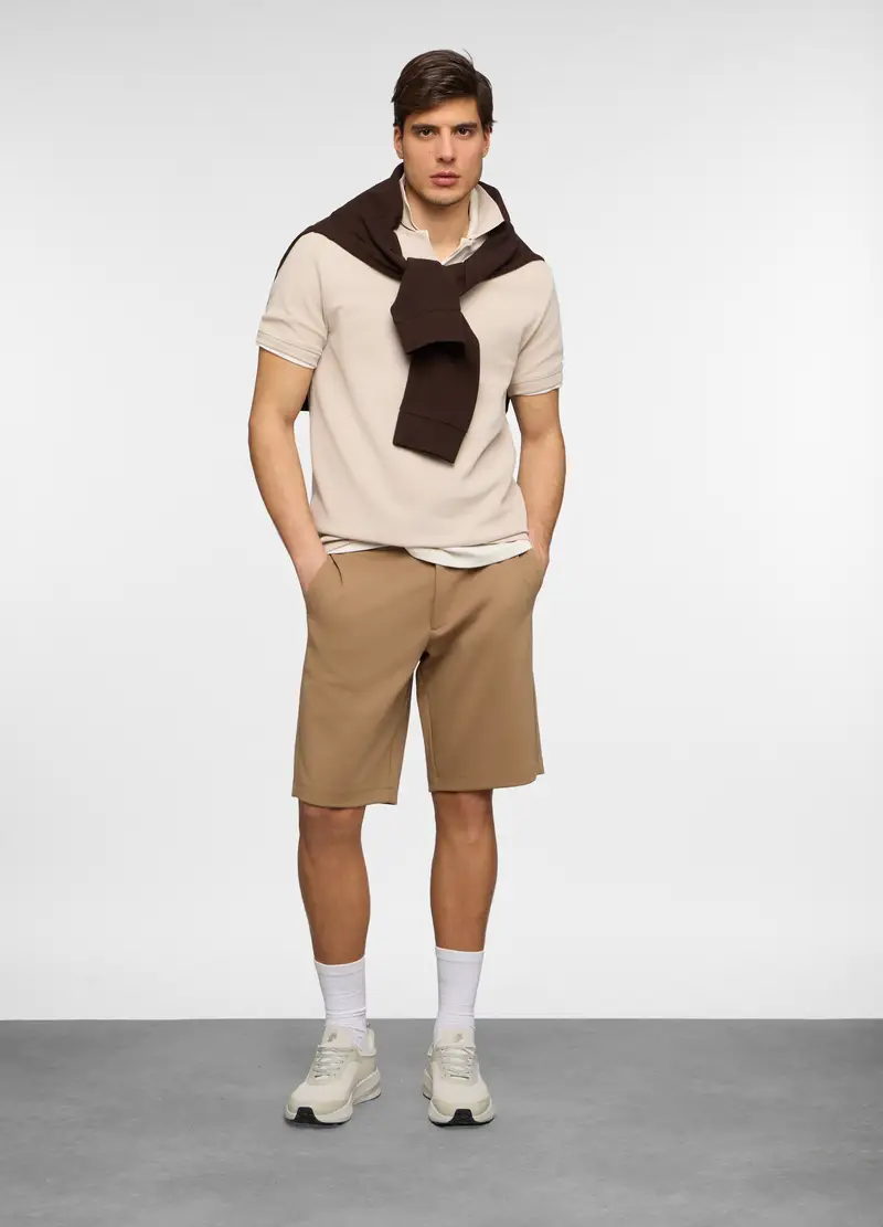 Bermuda In Interlock Di Cotone Stretch Uomo, Unisex, Marrone tabacco