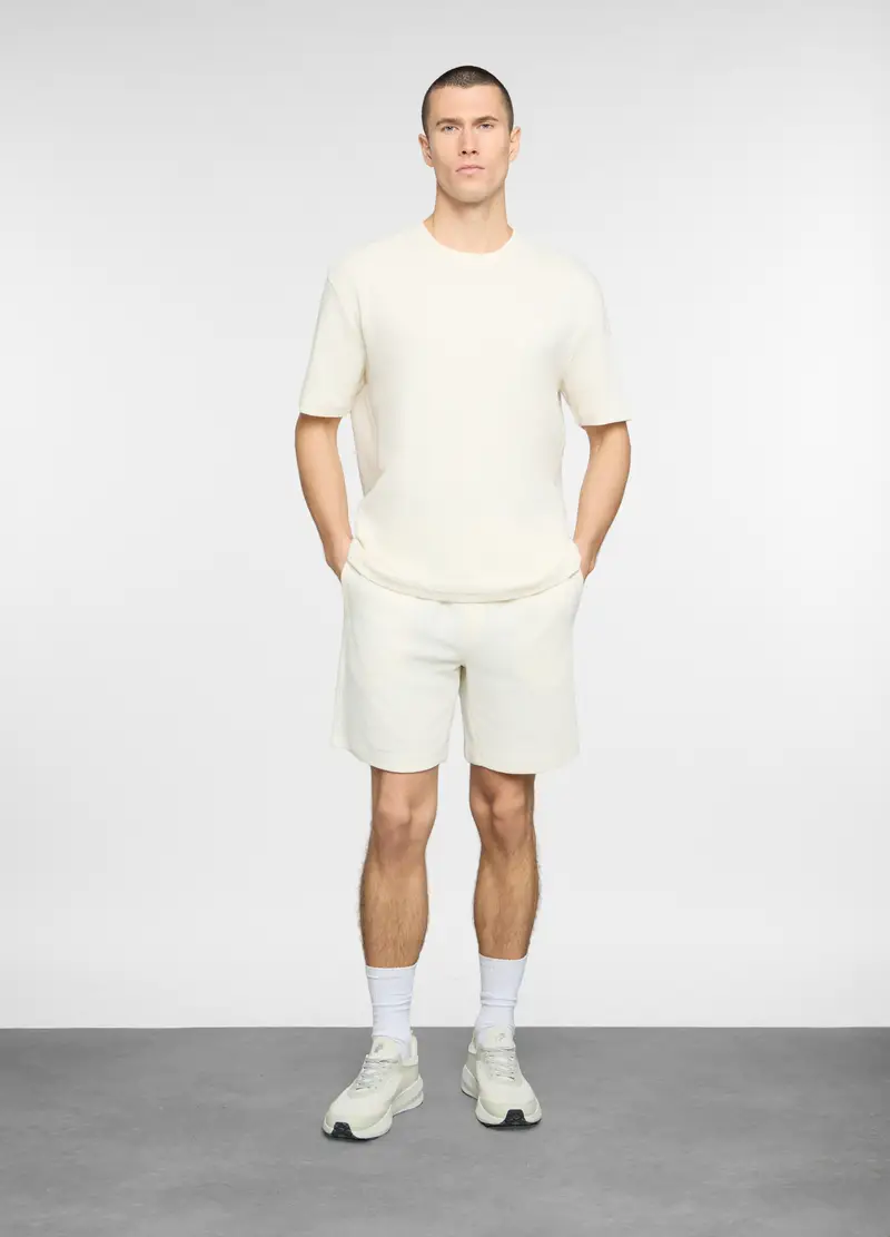 Bermuda In Maglia Uomo, Unisex, Bianco latte