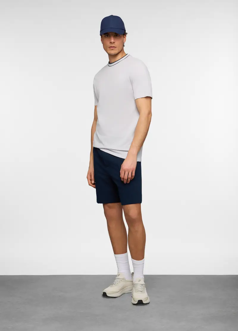 Bermuda In Piquet Di Cotone Uomo, Unisex, Blu scuro