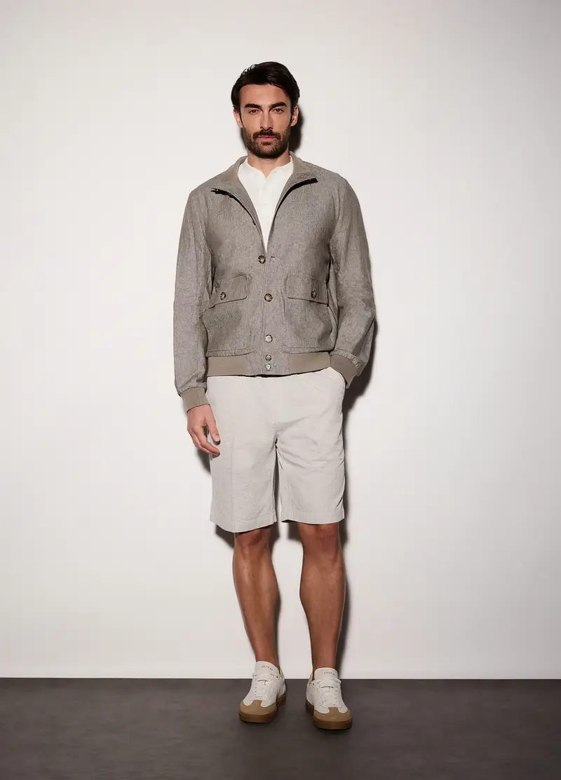 Bermuda In Seersucker Di Cotone Uomo, Bianco/Azzurro