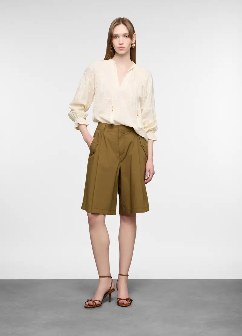 Bermuda Regular Fit In Popeline Di Puro Cotone Donna, Verde militare