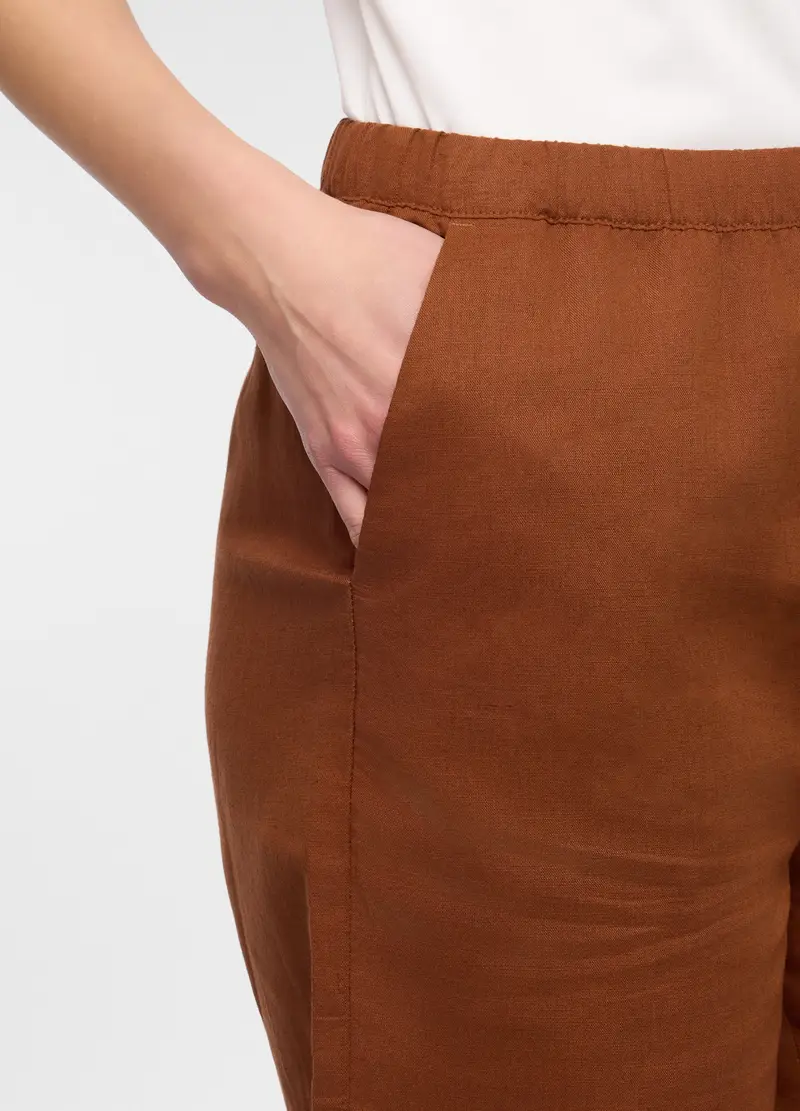 Bermuda Wide Leg Misto Lino Donna, Arancione scuro miniatura 3