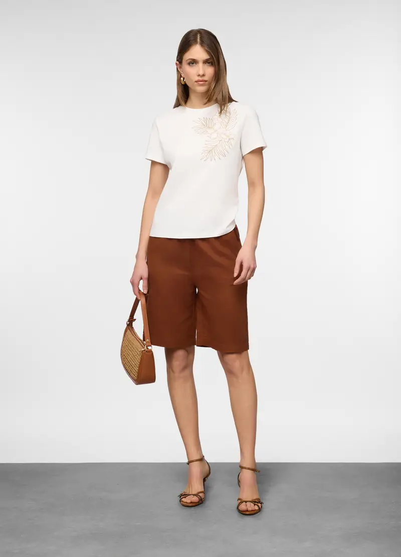 Bermuda Wide Leg Misto Lino Donna, Arancione scuro