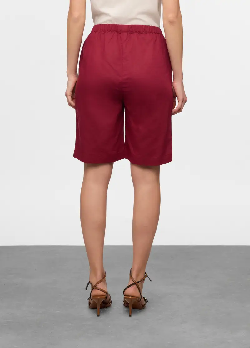 Bermuda Wide Leg Misto Lino Donna, Rosso scuro miniatura 2