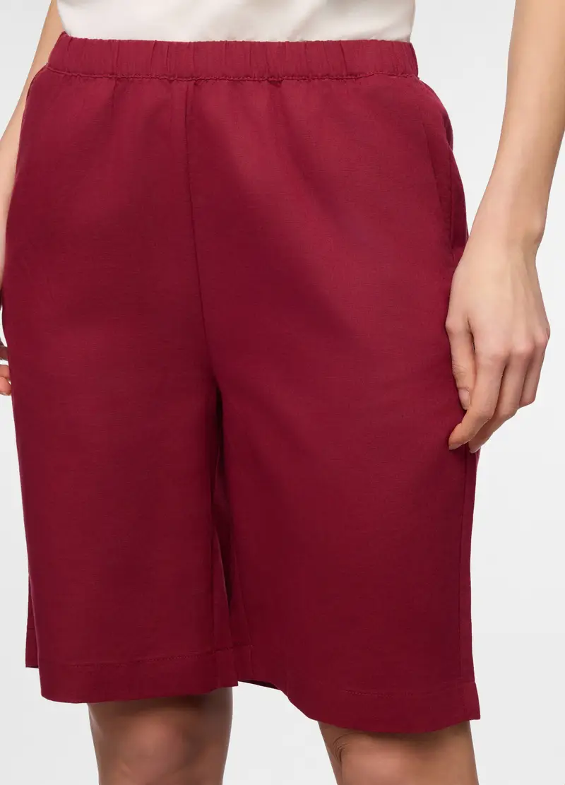 Bermuda Wide Leg Misto Lino Donna, Rosso scuro miniatura 3