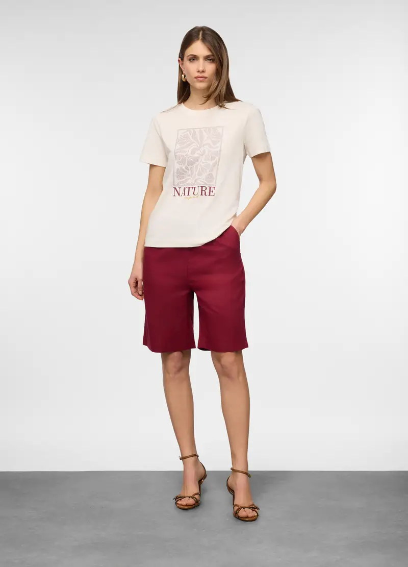 Bermuda Wide Leg Misto Lino Donna, Rosso scuro