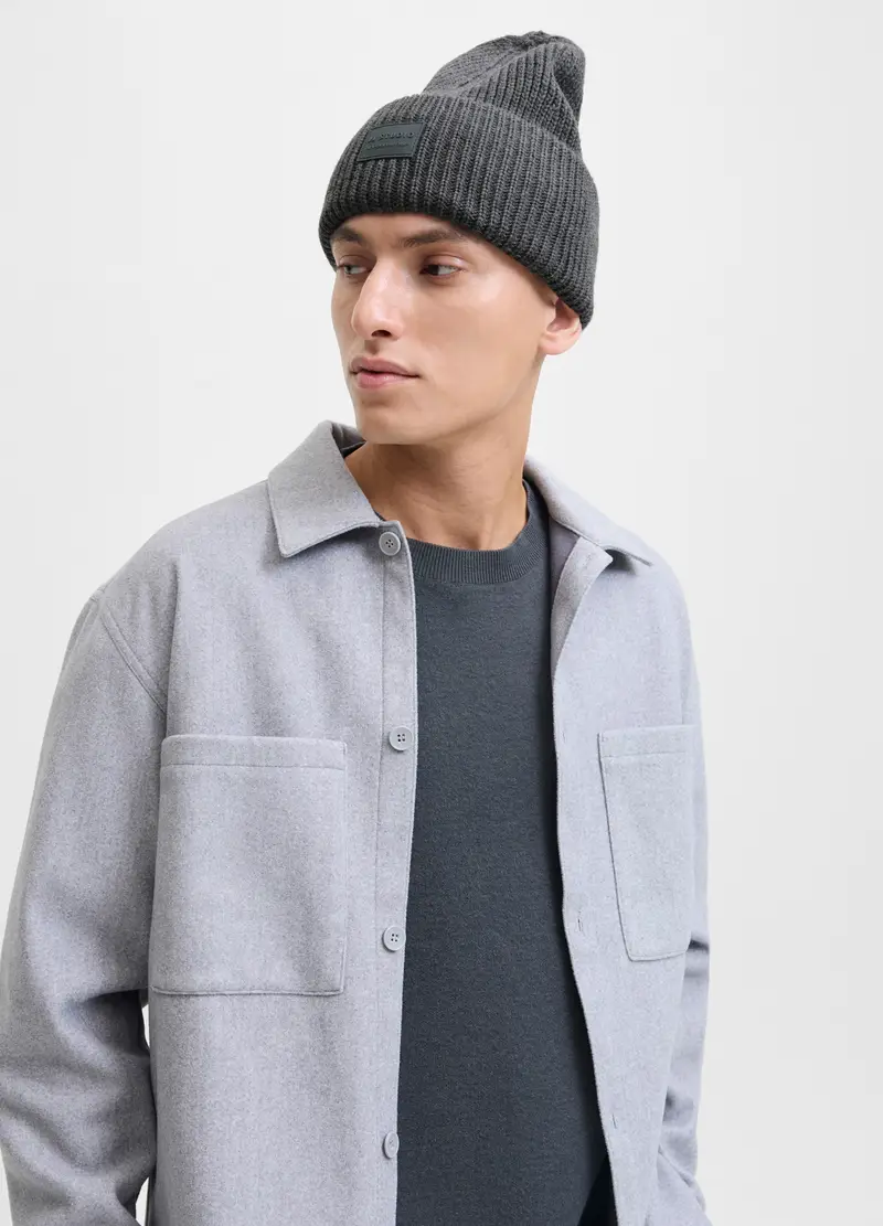 Berretto In Maglia Con Risvolto Uomo, Unisex, Grigio antracite