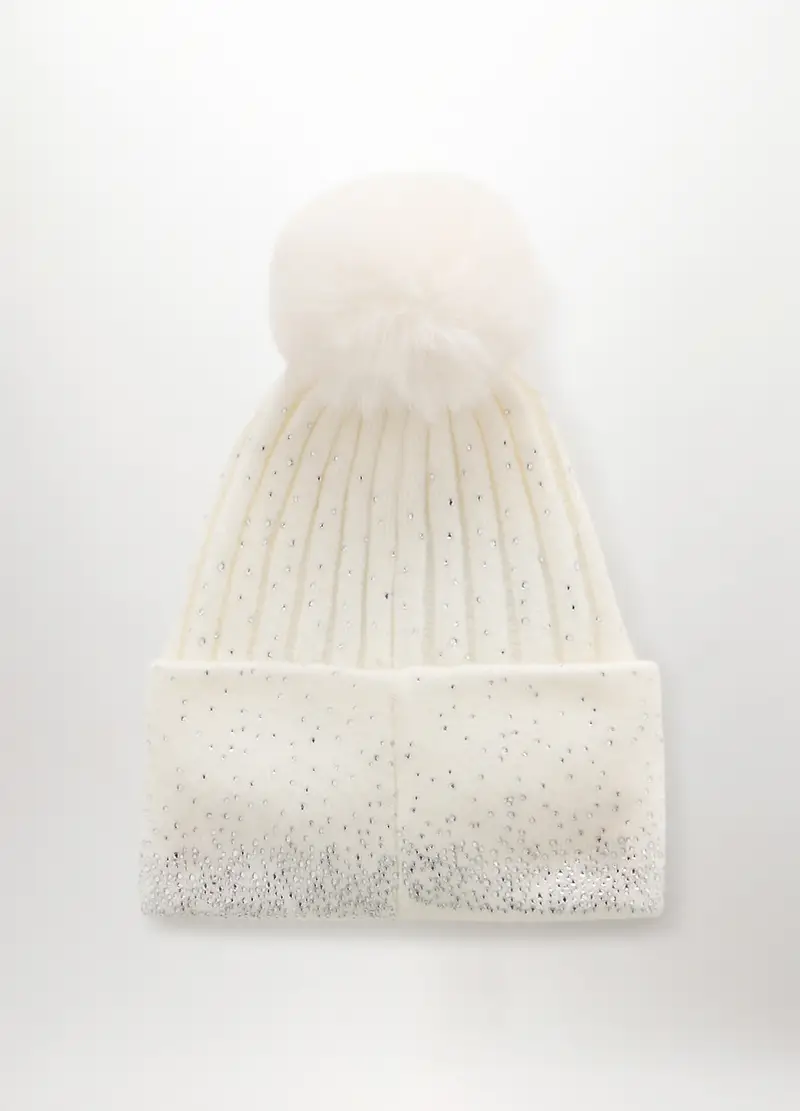 Berretto Tricot Con Pon Pom Donna, Bianco miniatura 2