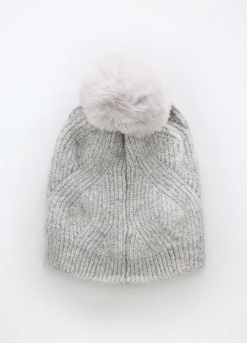 Berretto Tricot Con Pon Pom Donna, Grigio chiaro melange miniatura 2