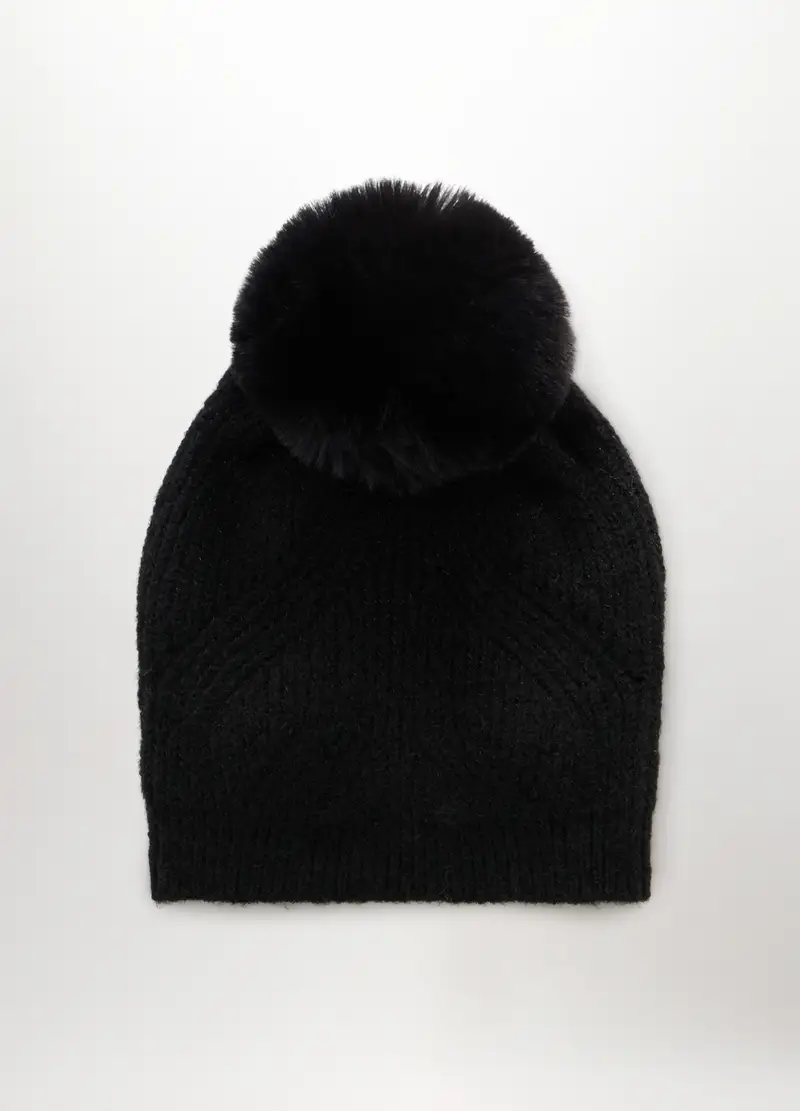 Berretto Tricot Con Pon Pom Donna, Nero miniatura 2