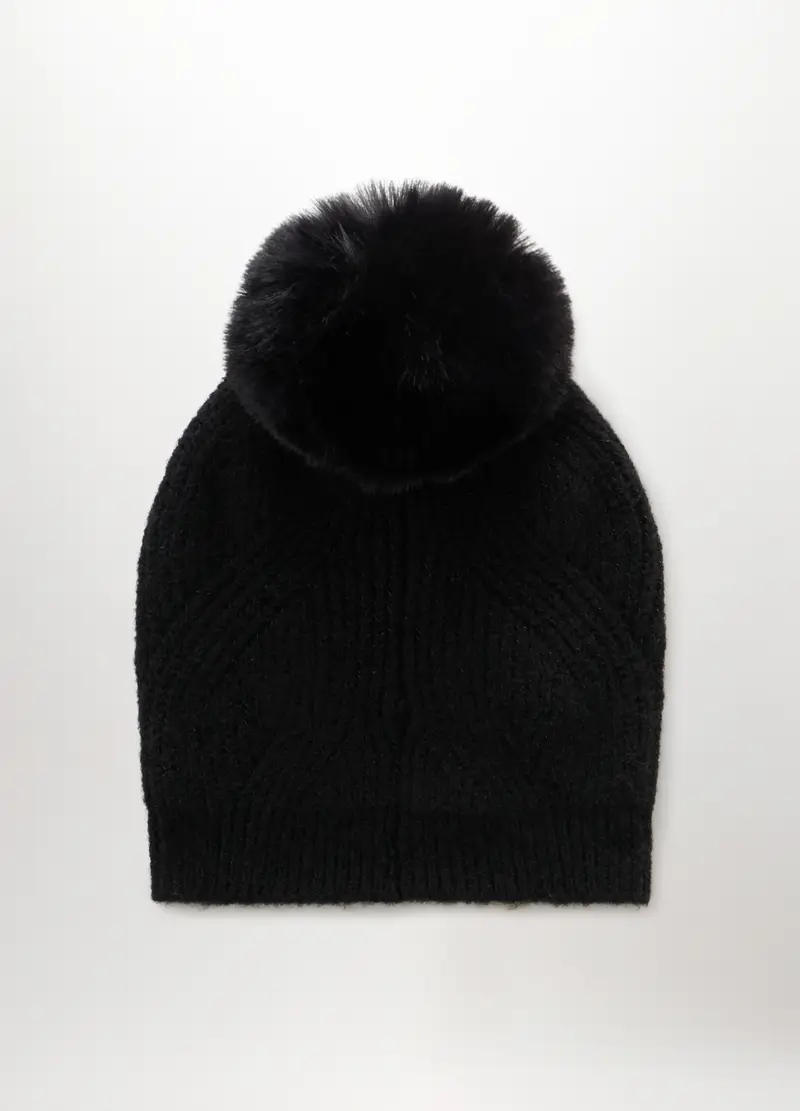 Berretto Tricot Con Pon Pom Donna, Nero