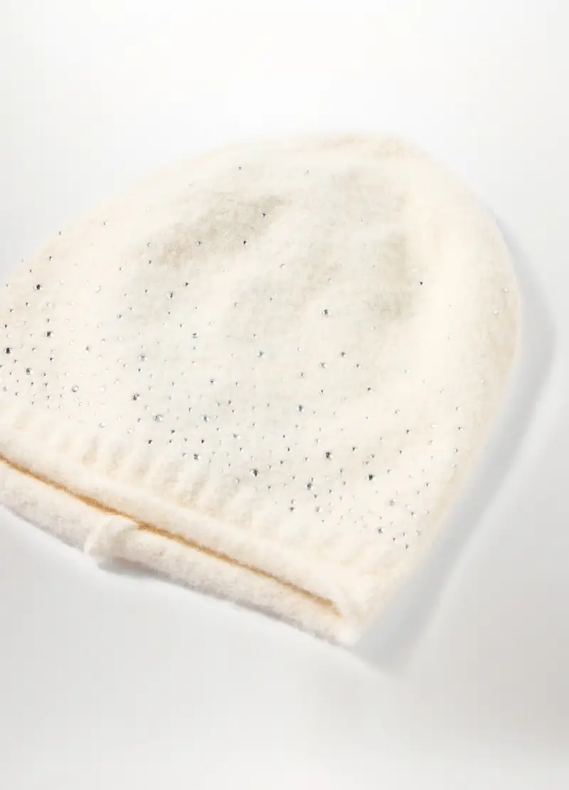 Berretto Tricot Misto Lana Donna, Bianco avorio miniatura 3