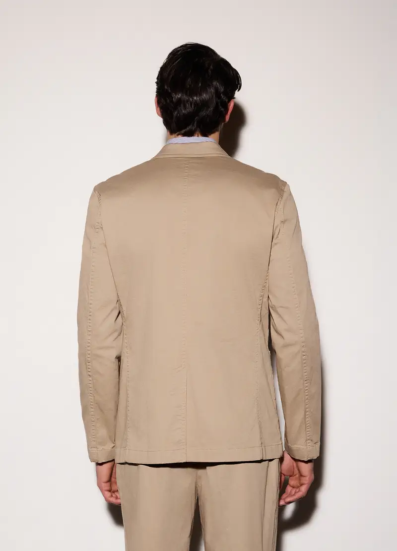 Blazer Destrutturato In Cotone Stretch Uomo, Beige miniatura 2