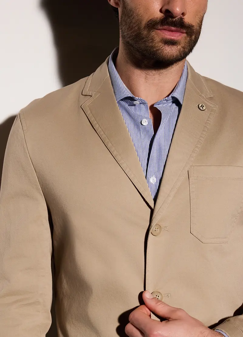 Blazer Destrutturato In Cotone Stretch Uomo, Beige miniatura 3