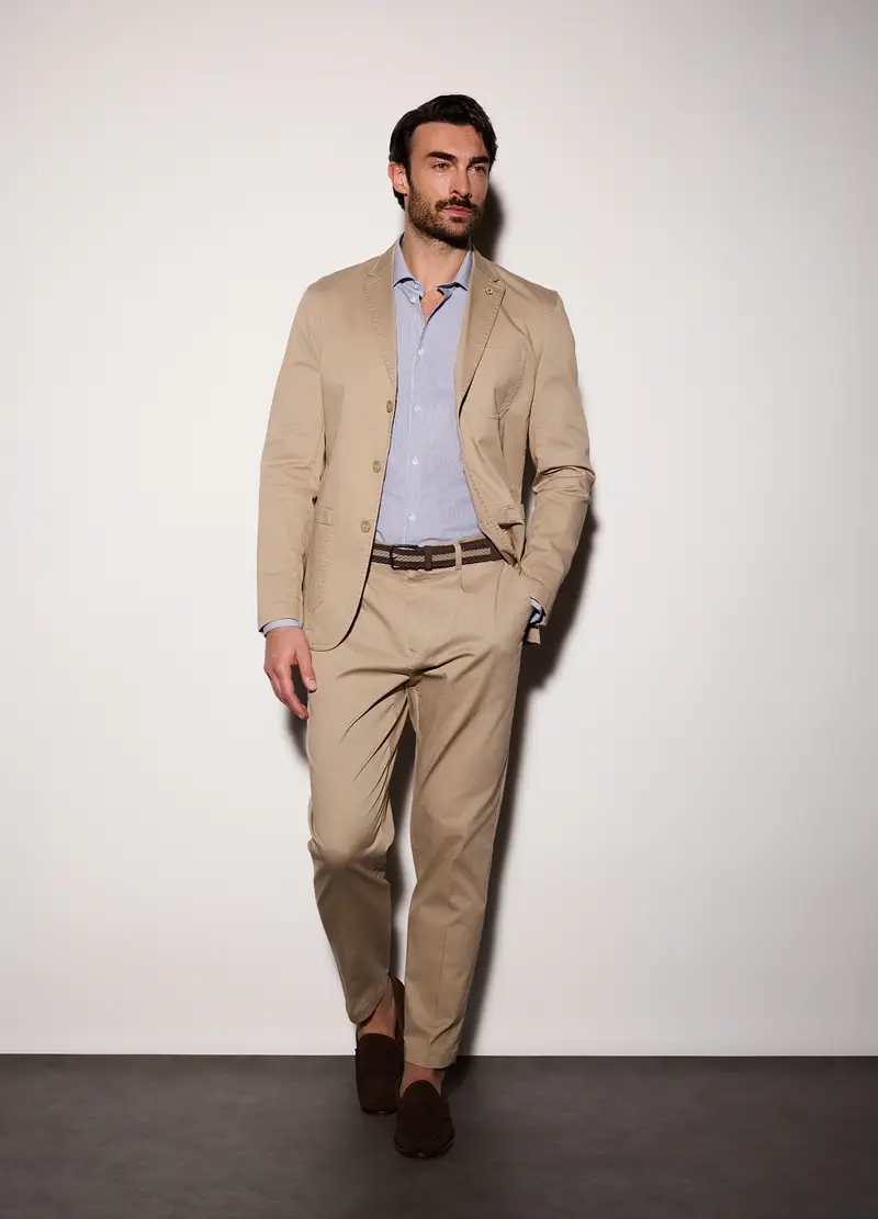 Blazer Destrutturato In Cotone Stretch Uomo, Beige
