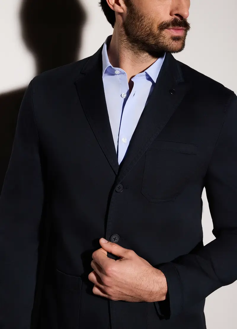 Blazer Destrutturato In Cotone Stretch Uomo, Blu Notte miniatura 3