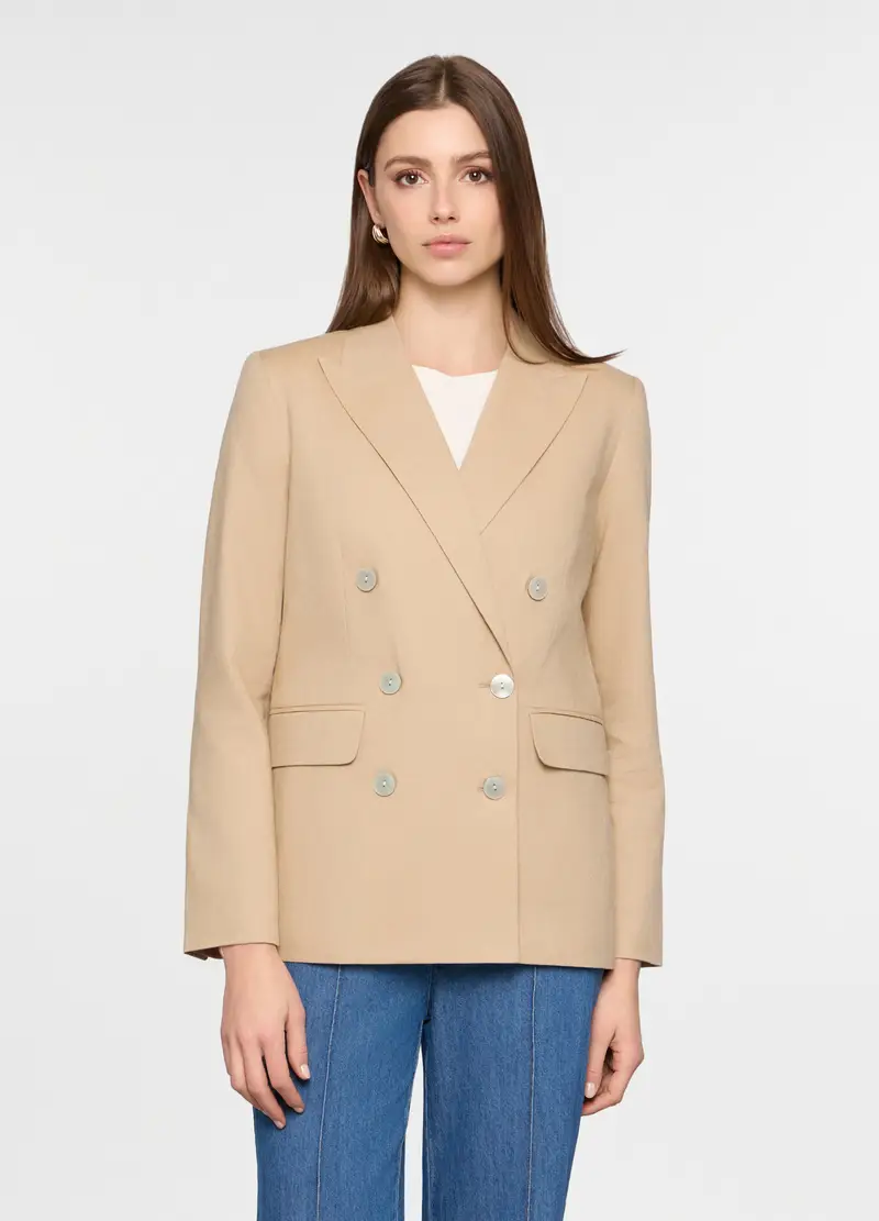 Blazer Doppiopetto Con Collo Revers Donna, Beige chiaro