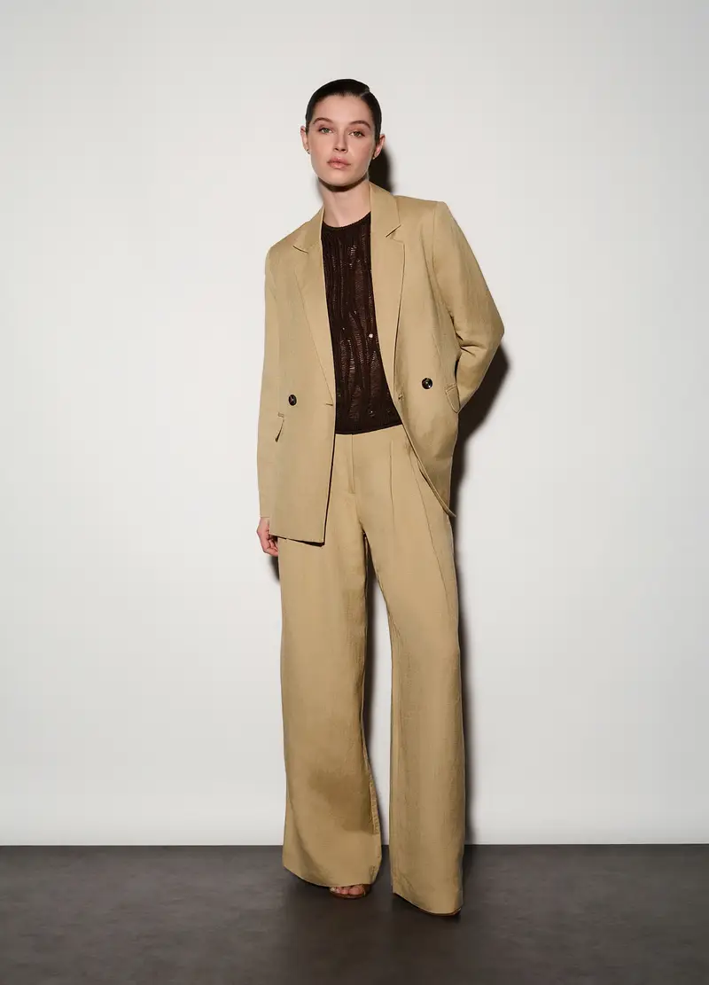 Blazer Doppiopetto Misto Lino Donna, Unisex, Beige