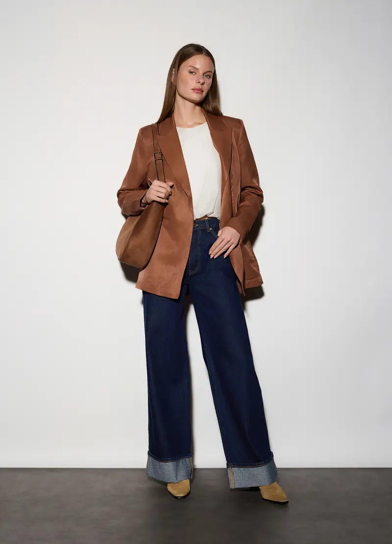 Blazer Doppiopetto Misto Lino Donna, Unisex, Marrone cognac