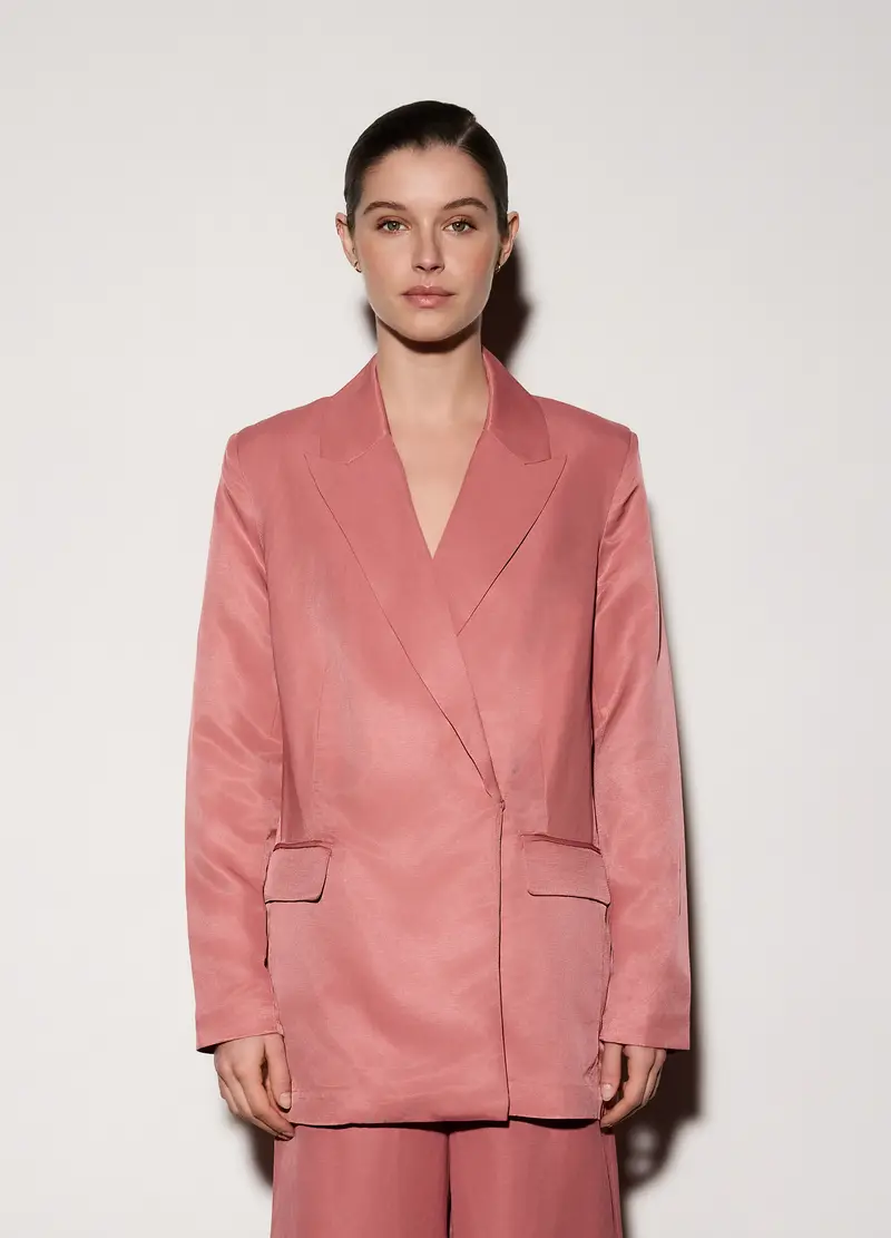 Blazer Doppiopetto Misto Lino Donna, Unisex, Rosa scuro miniatura 2