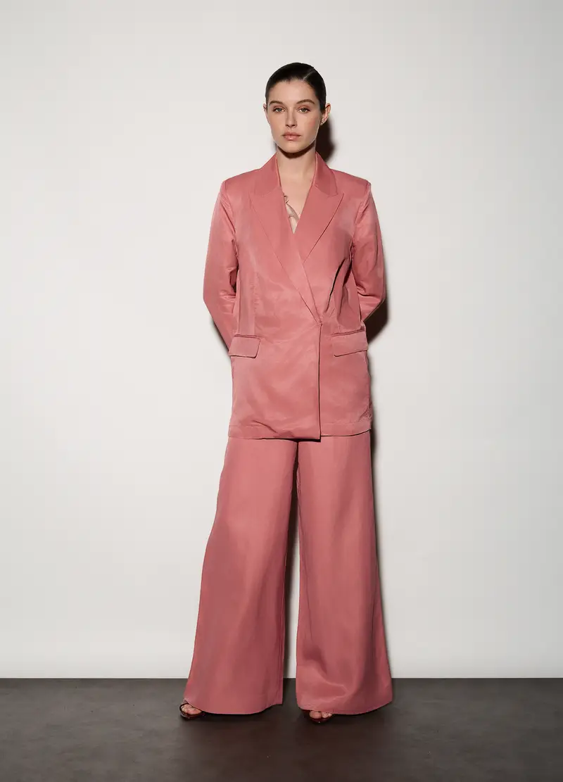 Blazer Doppiopetto Misto Lino Donna, Unisex, Rosa scuro