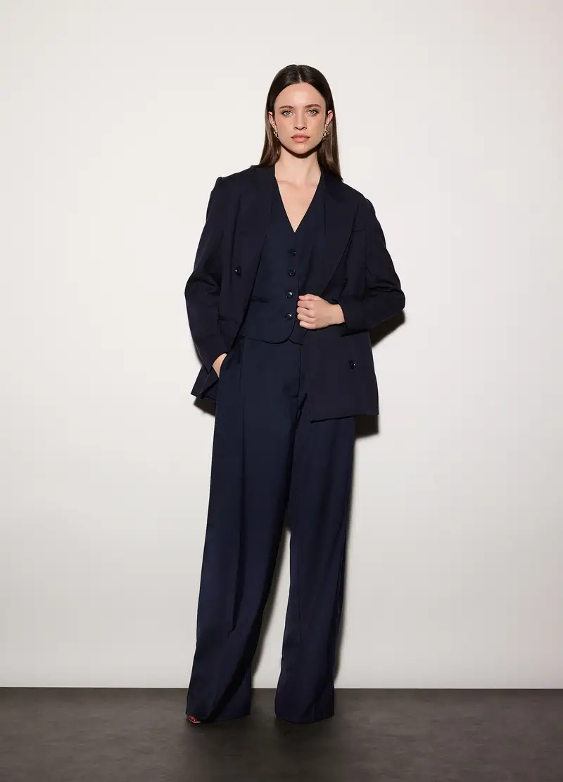 Blazer Doppiopetto Misto Viscosa Donna, Unisex, Blu navy