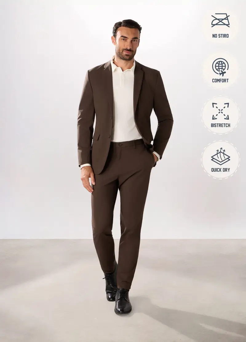 Blazer In Tessuto Stretch Uomo, Marrone fango