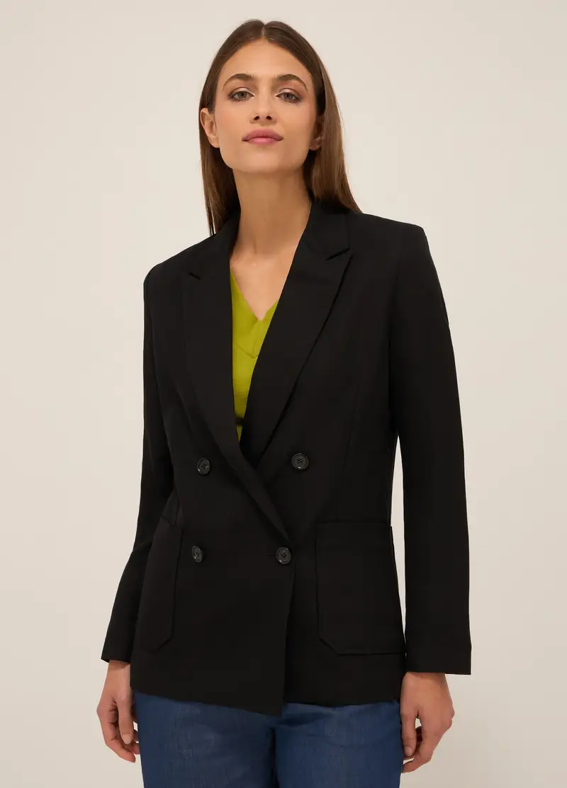Blazer Misto Viscosa Donna, Nero miniatura 3