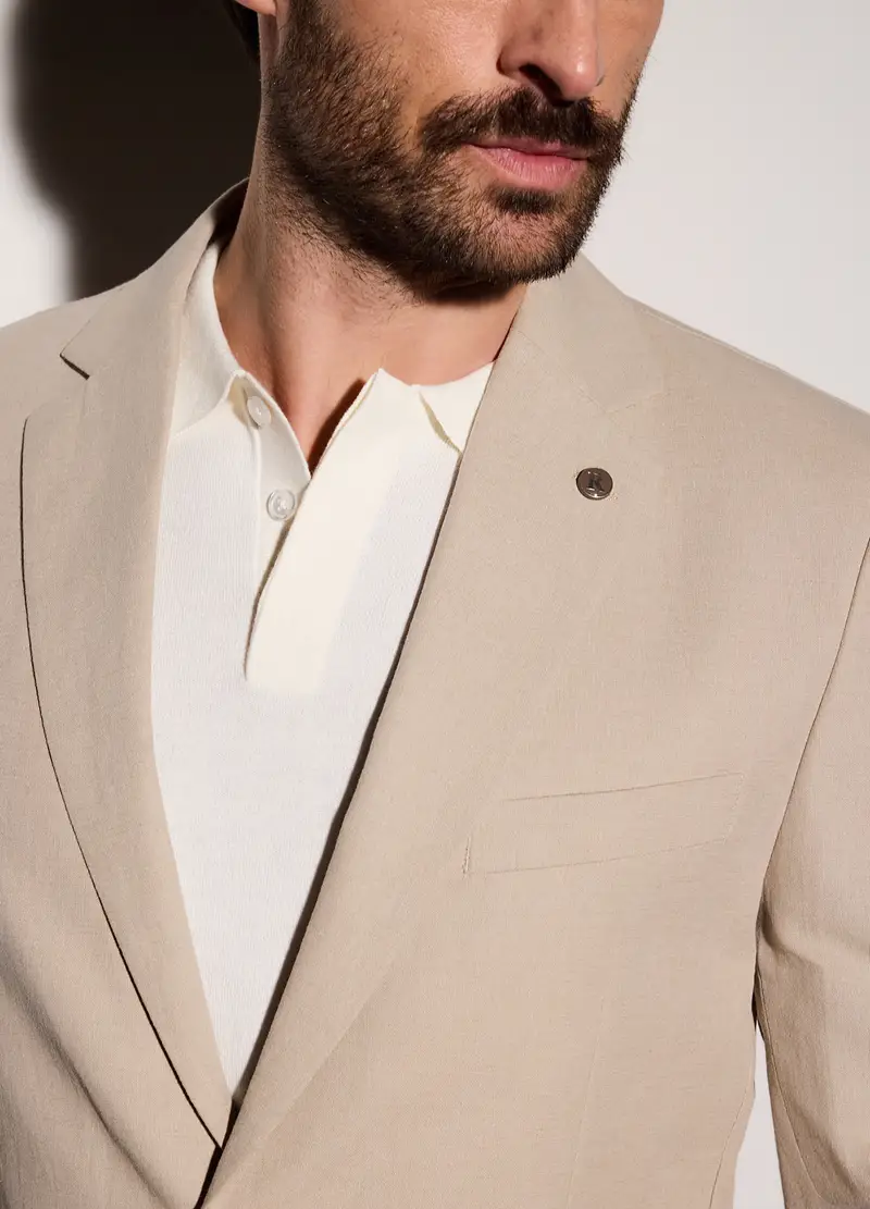 Blazer Regular Fit In Cotone E Lino Uomo, Beige chiaro miniatura 3