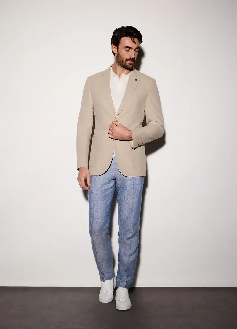 Blazer Regular Fit In Cotone E Lino Uomo, Beige chiaro