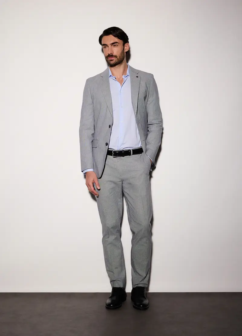 Blazer Regular Fit In Cotone Stretch Uomo, Grigio melange