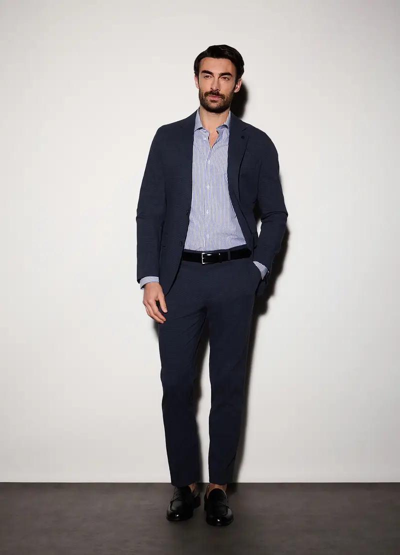 Blazer Regular Fit In Principe Di Galles Stretch Uomo, Blu navy