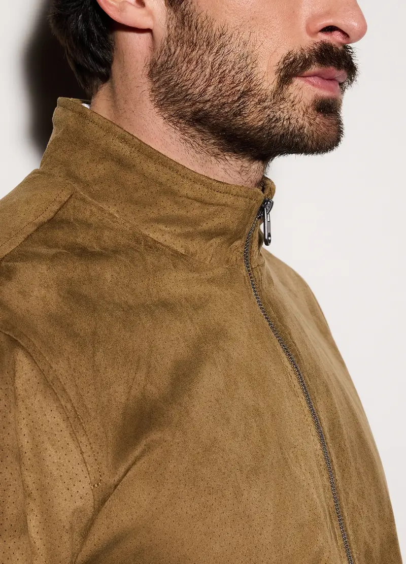 Blouson In Ecopelle Scamosciata Uomo, Marrone antilope miniatura 3