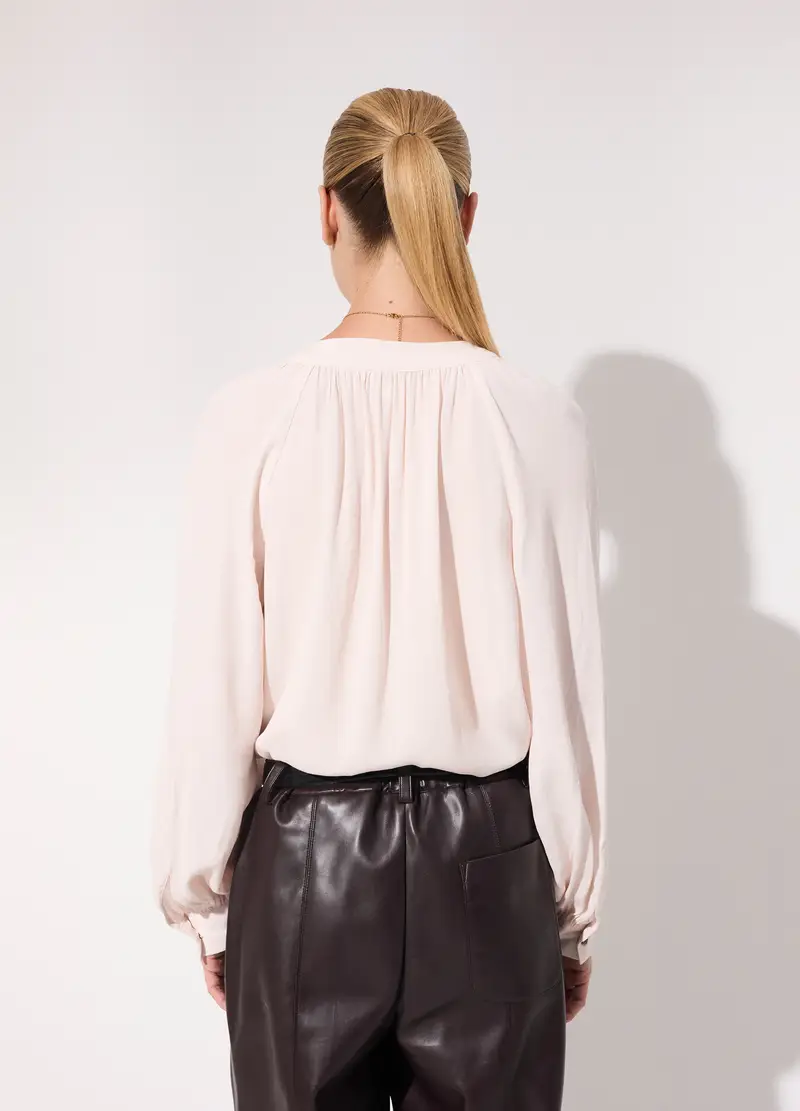 Blusa A Pieghe In Viscosa Crêpe Donna, Unisex, Bianco panna miniatura 3