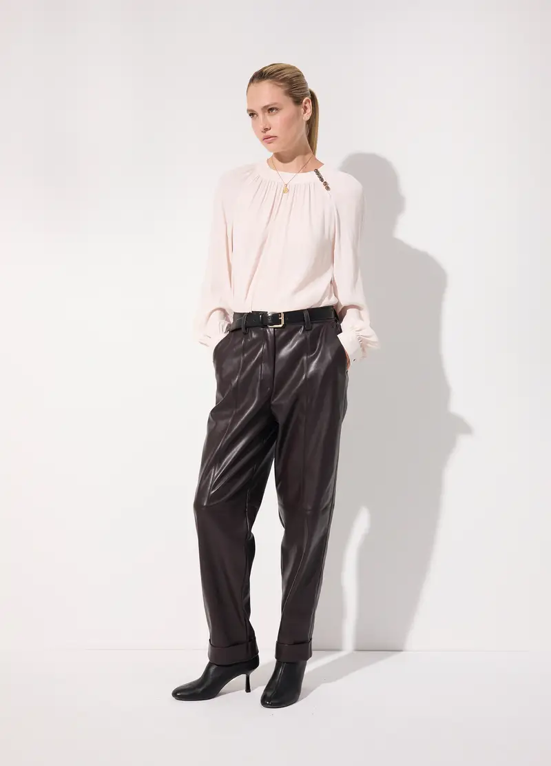 Blusa A Pieghe In Viscosa Crêpe Donna, Unisex, Bianco panna