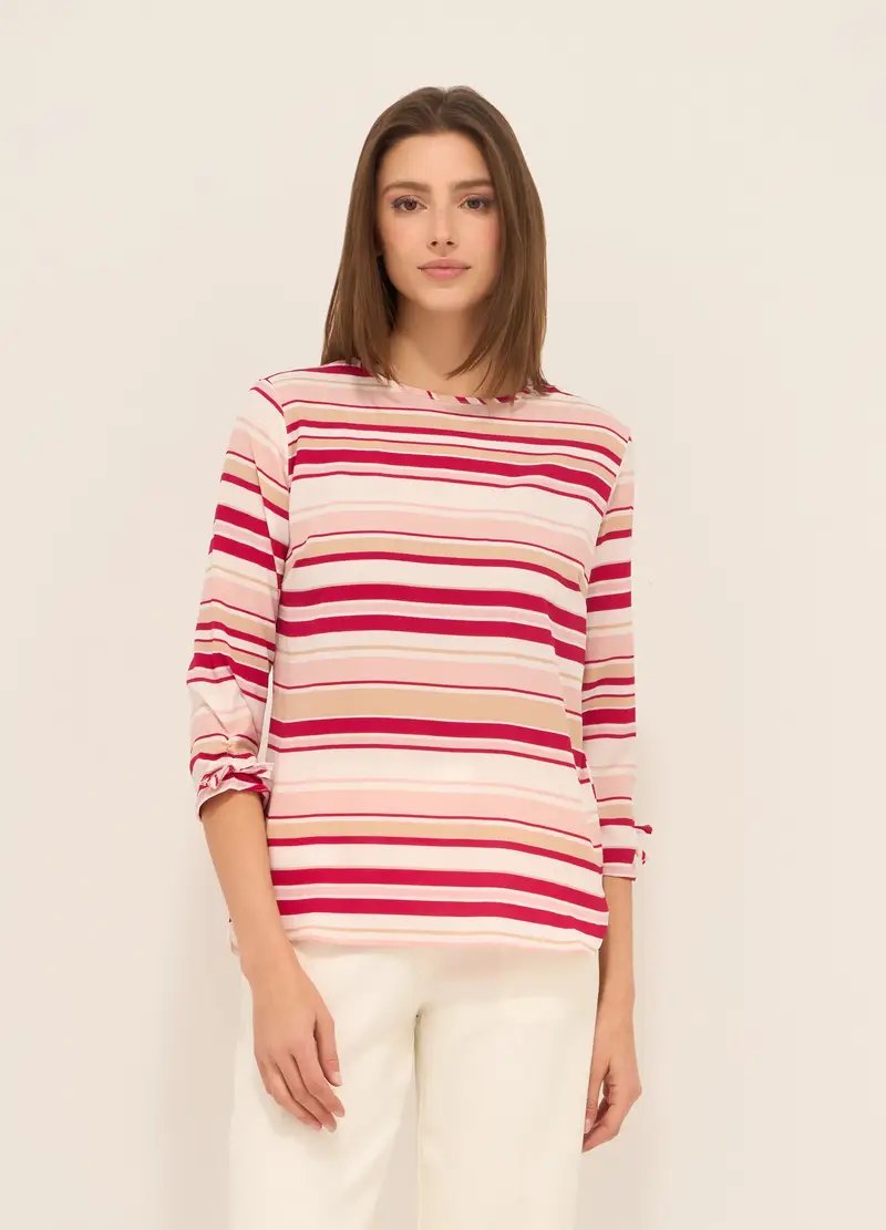 Blusa A Righe Multicolor Donna, Rosa scuro