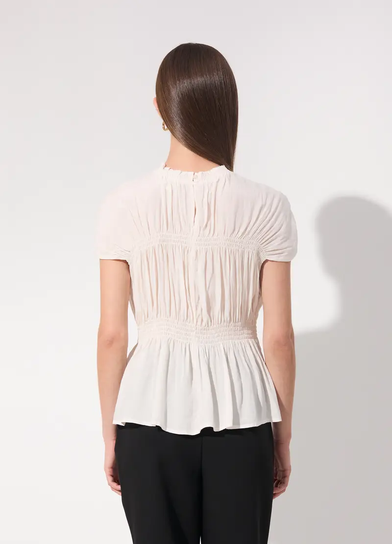 Blusa Arricciata In Punto Smock Donna, Unisex, Bianco miniatura 3