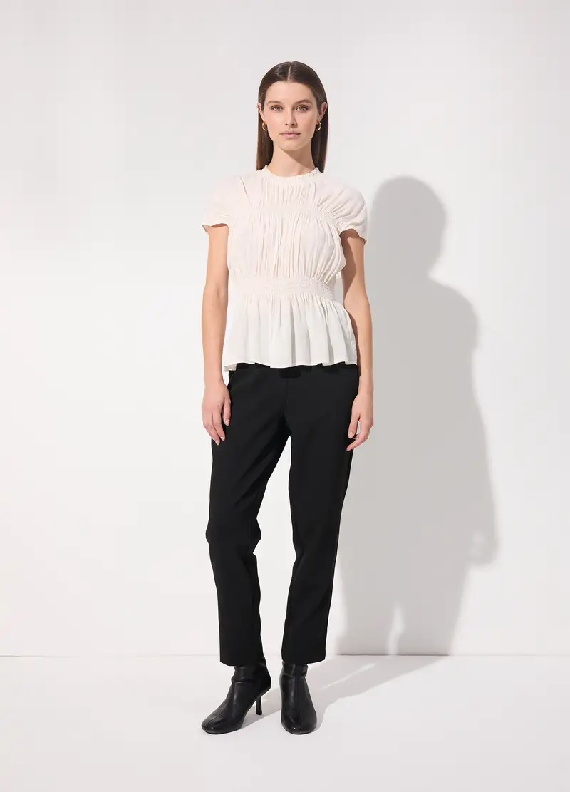 Blusa Arricciata In Punto Smock Donna, Unisex, Bianco