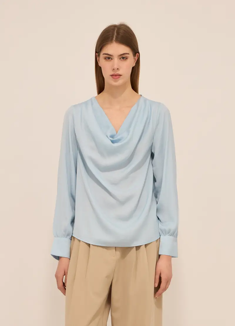 Upim, Blusa Con Collo Drappeggiato Donna, Azzurro chiaro, Taglia: XS