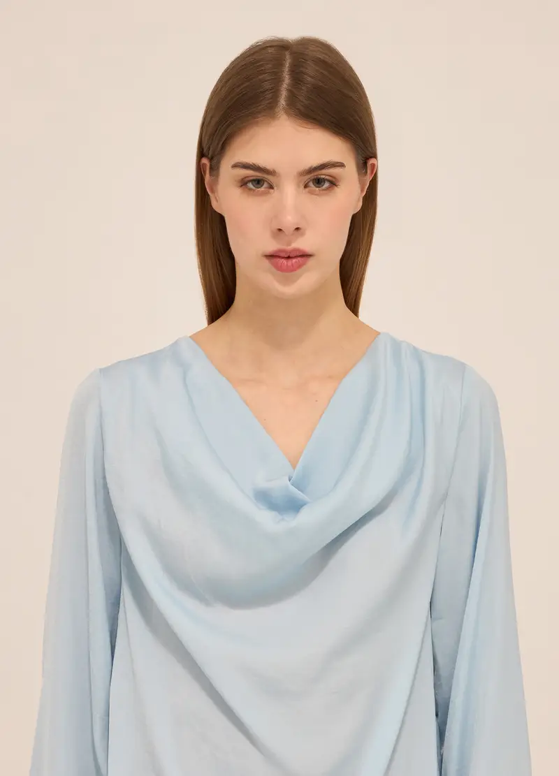 Upim, Blusa Con Collo Drappeggiato Donna, Azzurro chiaro, Taglia: XS miniatura 2