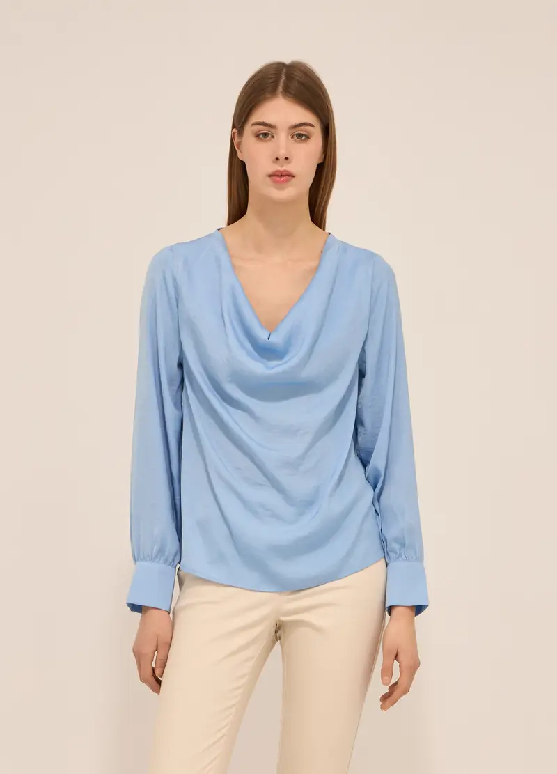 Upim, Blusa Con Collo Drappeggiato Donna, Azzurro cielo, Taglia: XS