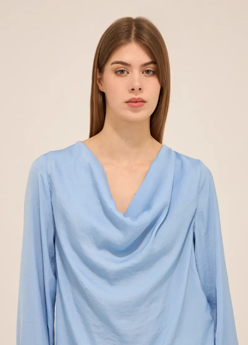 Upim, Blusa Con Collo Drappeggiato Donna, Azzurro cielo, Taglia: XS miniatura 2