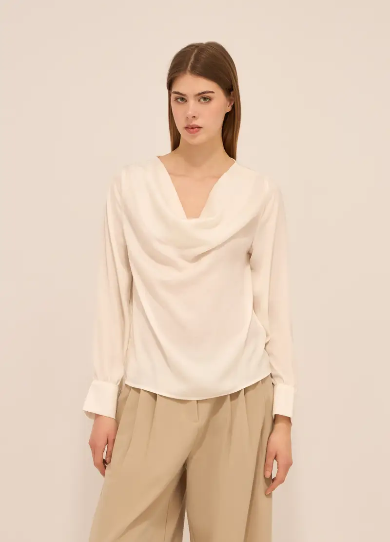 Upim, Blusa Con Collo Drappeggiato Donna, Bianco gesso, Taglia: XS